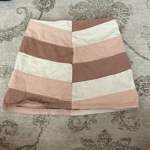 color block mini denim skirt